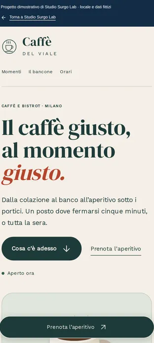 Schermata reale mobile del progetto dimostrativo Caffè del Viale
