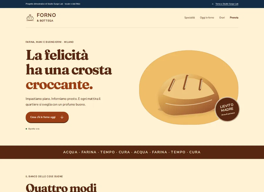 Schermata reale desktop del progetto dimostrativo Forno & Bottega