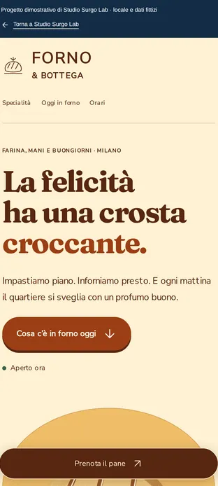 Schermata reale mobile del progetto dimostrativo Forno & Bottega