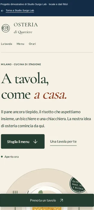 Schermata reale mobile del progetto dimostrativo Osteria di Quartiere