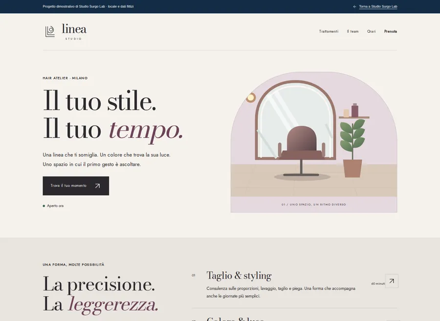 Schermata reale desktop del progetto dimostrativo Linea Studio