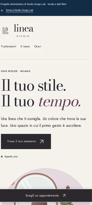 Schermata reale mobile del progetto dimostrativo Linea Studio